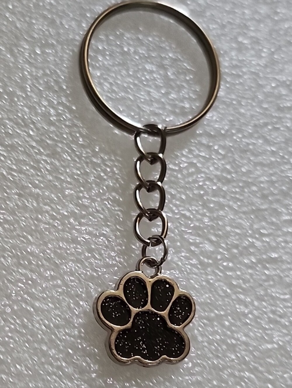 Hand Crafted Black Glitter Paw Print Keychain